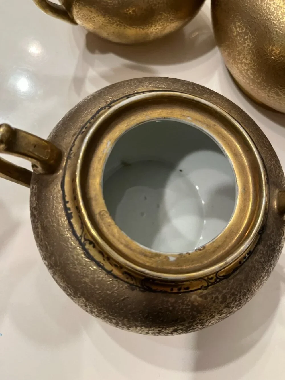 Vintage 3-Piece Japanese Encrusted Weeping Gold Porcelain Tea Set -